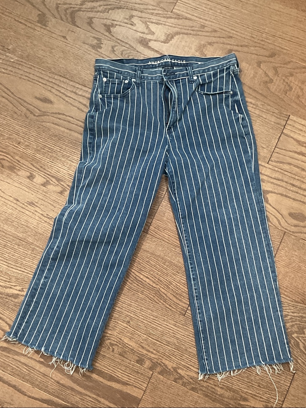 American Eagle Outfitters Blue Pinstripe Wide Leg Jeans